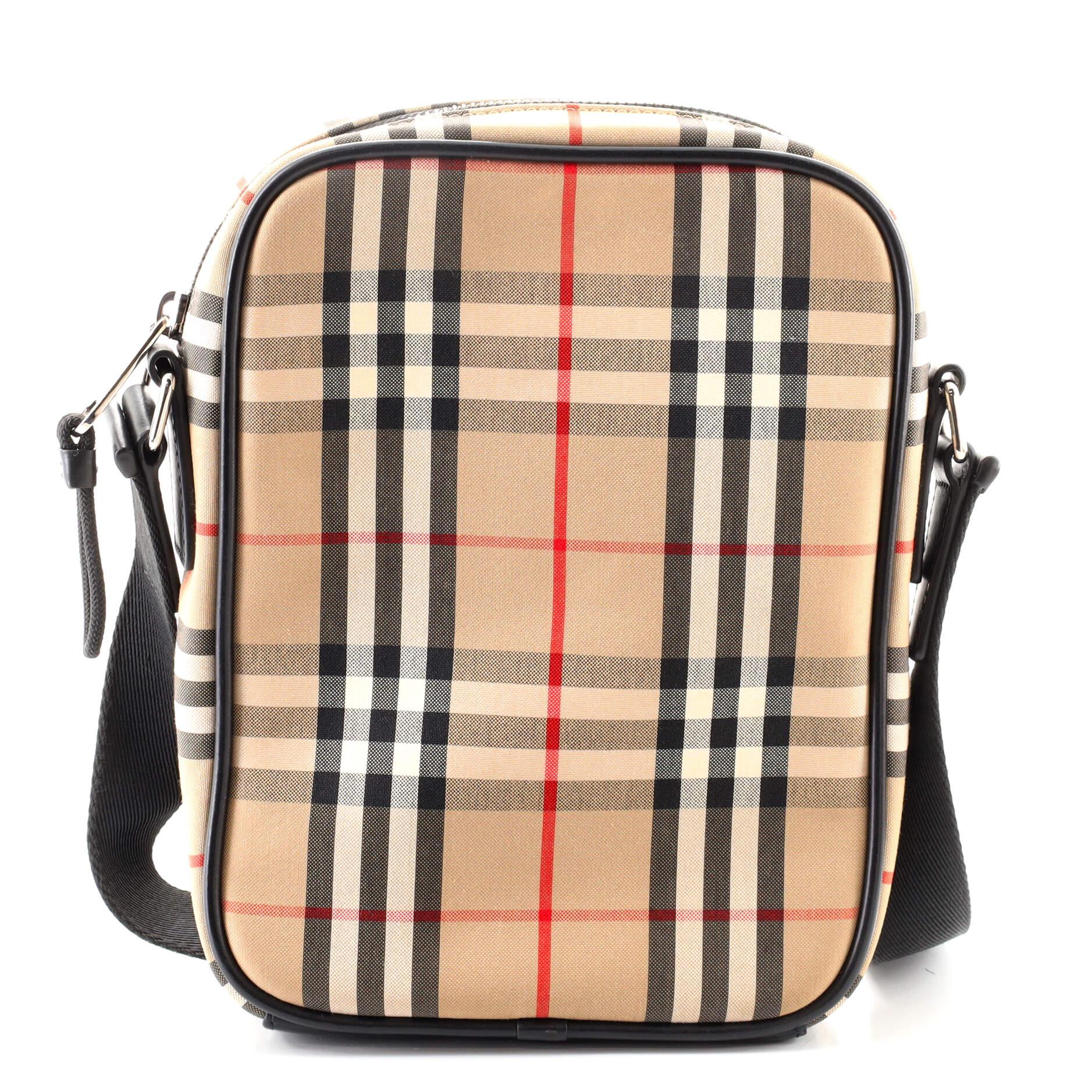 Burberry Vintage-Umhängetasche aus Segeltuch und Leder in Karo (Schwarz)