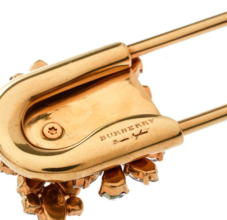 Burberry Crystal Gold Tone Daisy Pin Brooch For Sale at 1stDibs