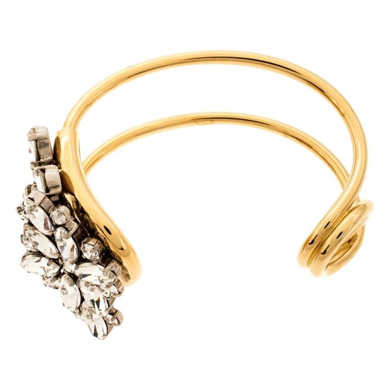 Burberry Daisy Crystal Gold Tone Open Cuff Bracelet For Sale at 1stDibs