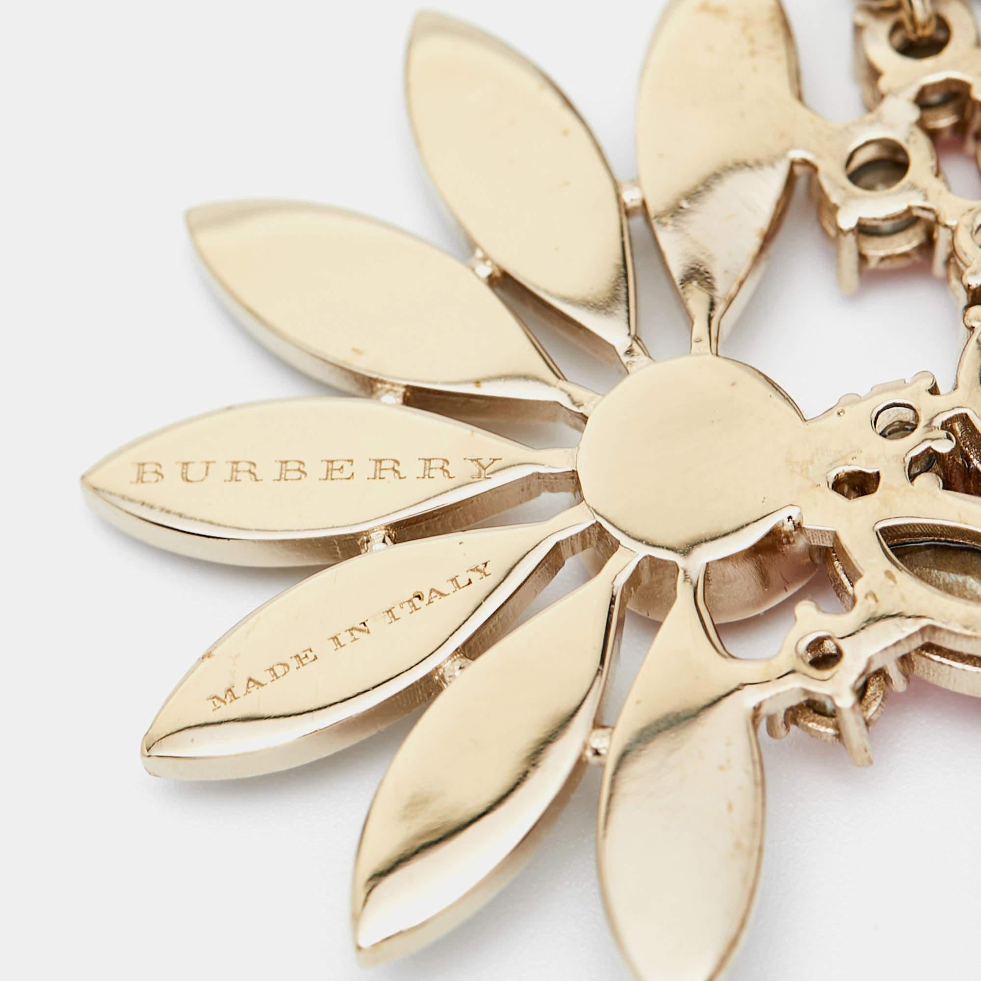 Burberry Daisy Floral Crystal Gold Tone Earrings In Excellent Condition In Dubai, Al Qouz 2