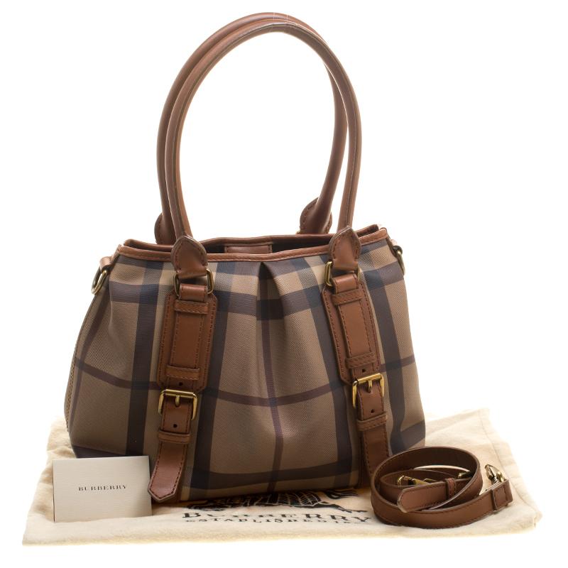 Burberry Dark Beige/Cognac Smoked Check PVC Small Northfield Tote 6