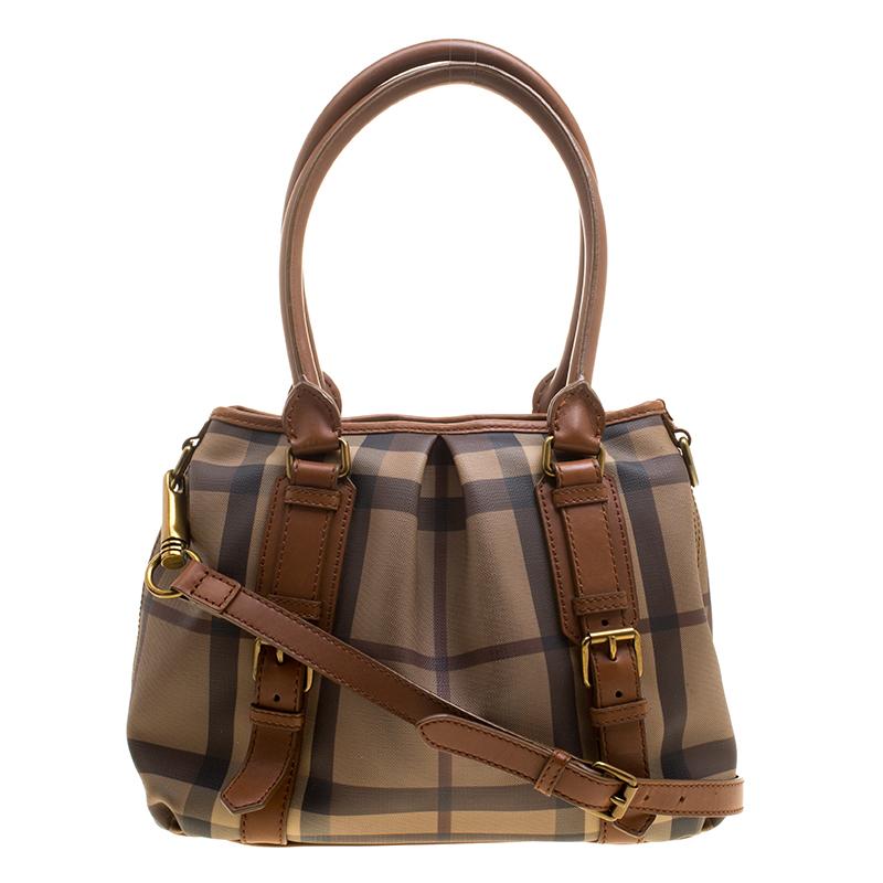 Burberry Dark Beige/Cognac Smoked Check PVC Small Northfield Tote