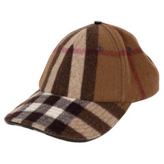 BURBERRY Dark Birch brown wool 2022 CHECK Baseball Cap Hat M