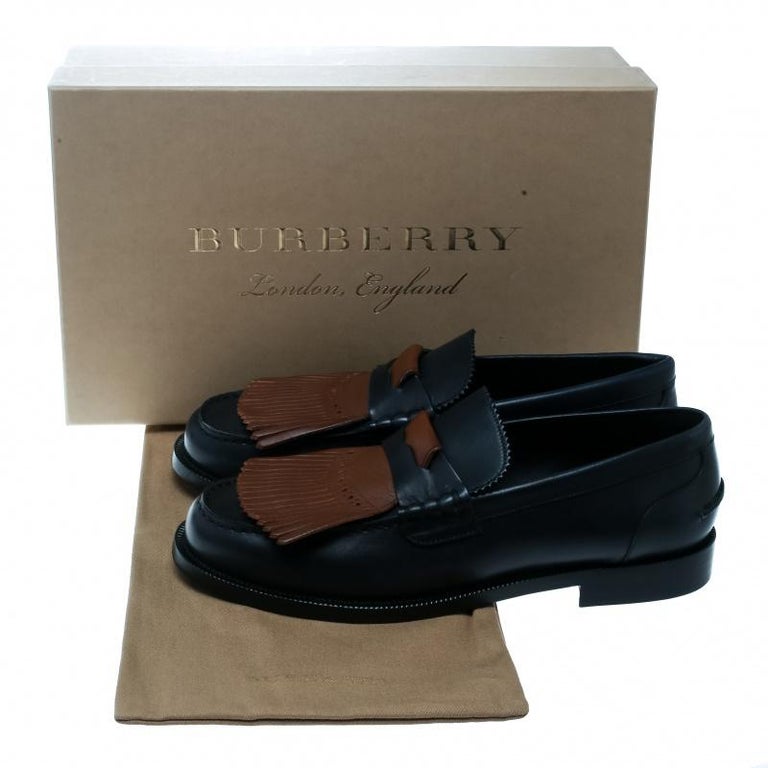 Burberry Dark Blue Leather Bedmoore Fringe Detail Penny Loafers Size 45 ...