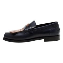 Burberry Dark Blue Leather Bedmoore Fringe Detail Penny Loafers Size 45