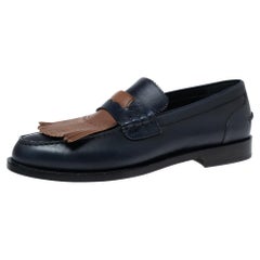 Burberry Dark Blue Leather Bedmoore Fringe Detail Penny Loafers Size 45