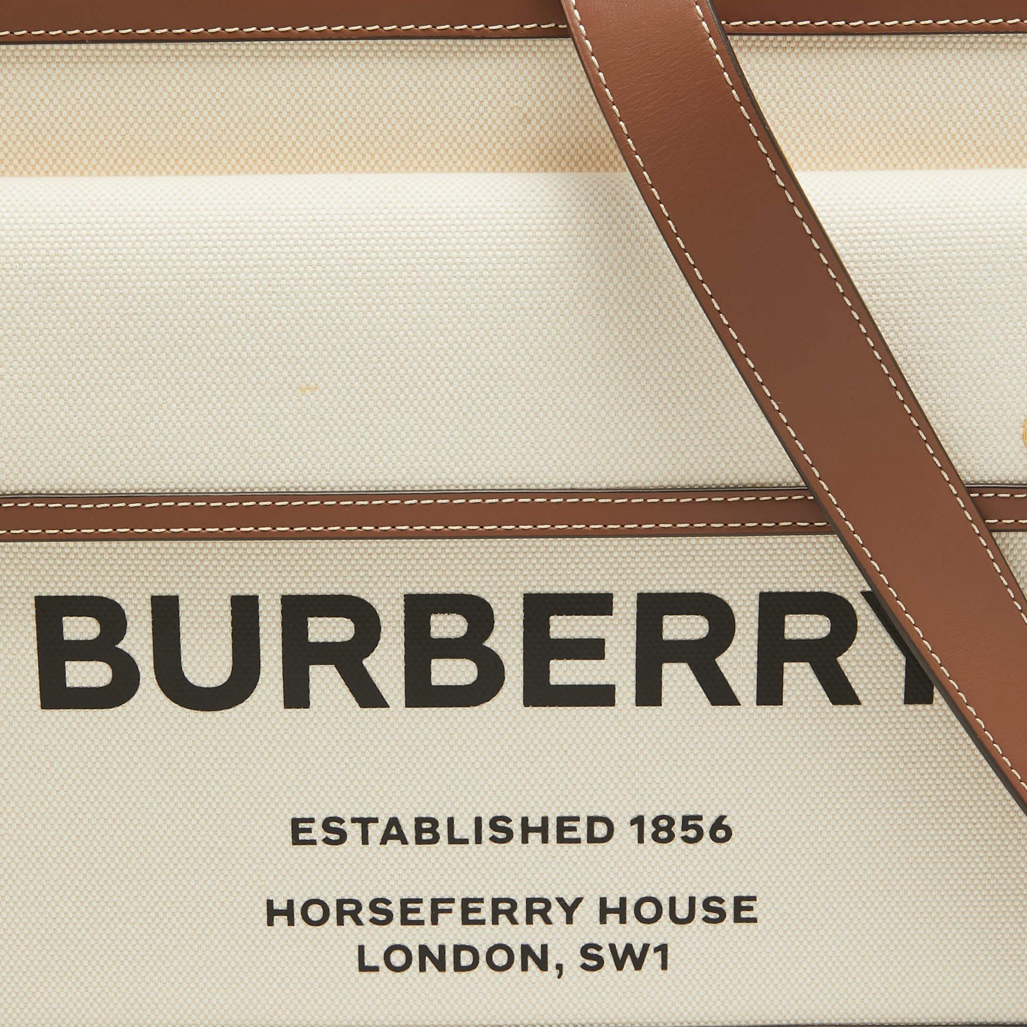 Burberry Dark Brown/Beige Canvas and Leather Medium Pocket Bag For Sale 7