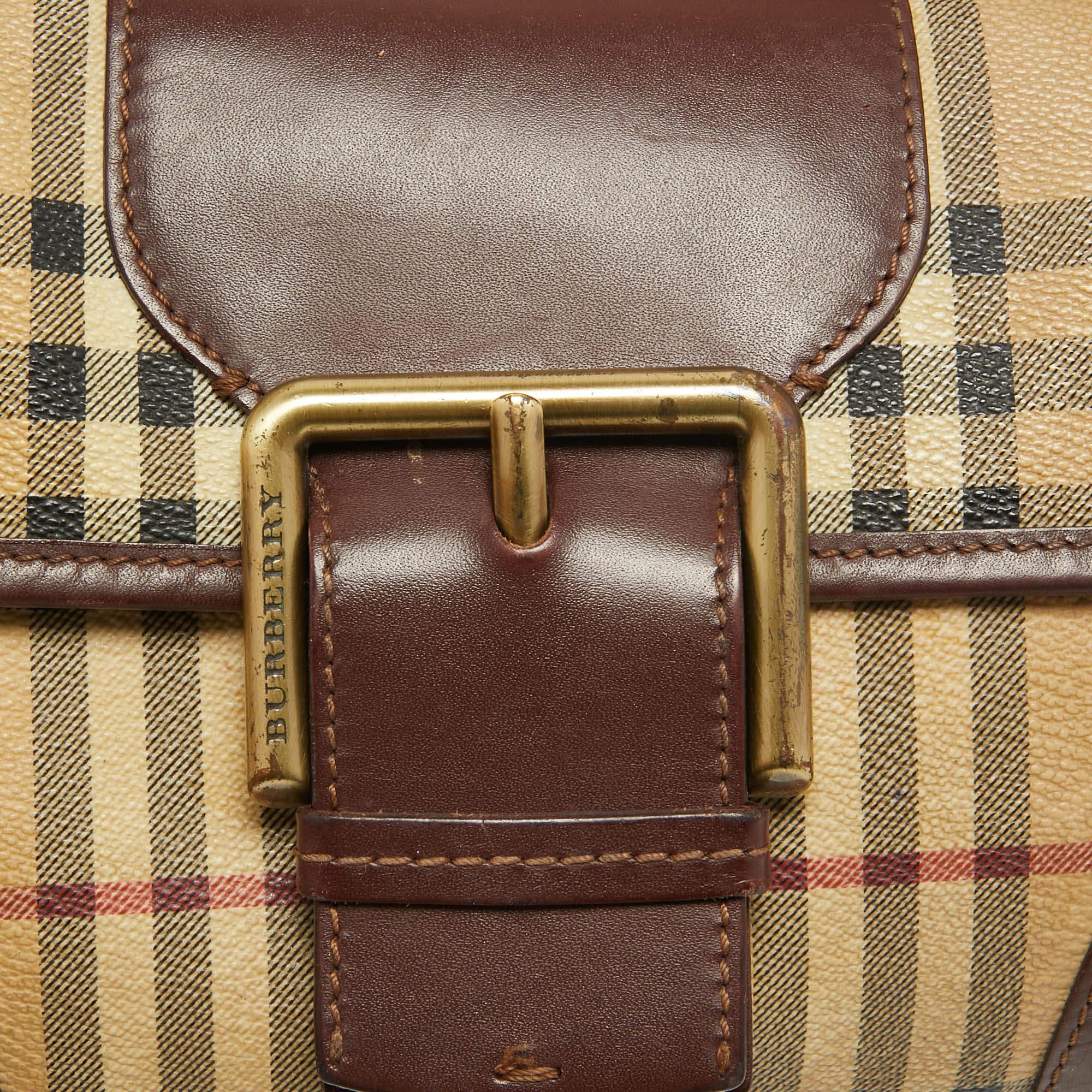 Burberry Dark Brown/Beige Haymarket Check Coated Canvas and Leather Buckle 6