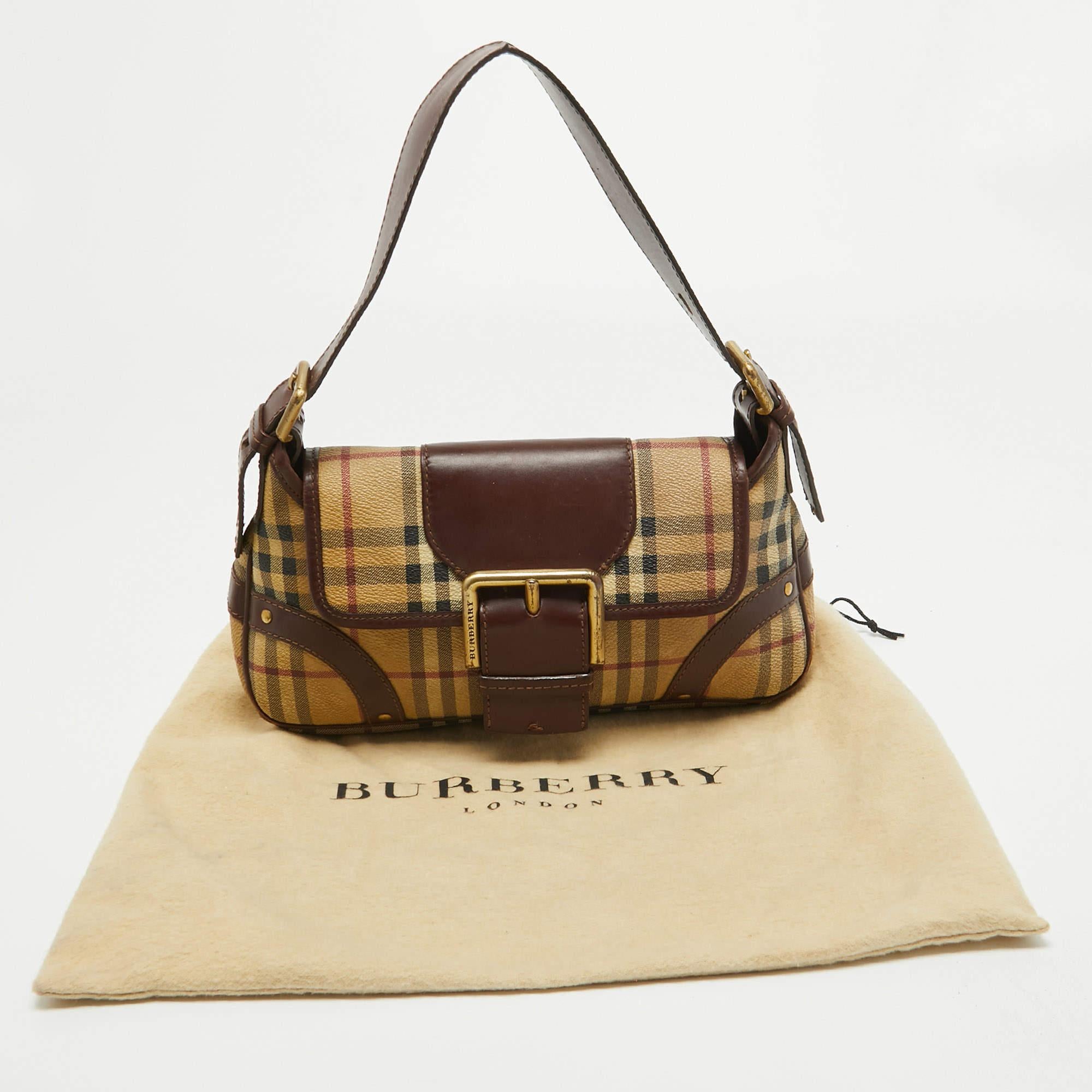 Burberry Dark Brown/Beige Haymarket Check Coated Canvas and Leather Buckle 8