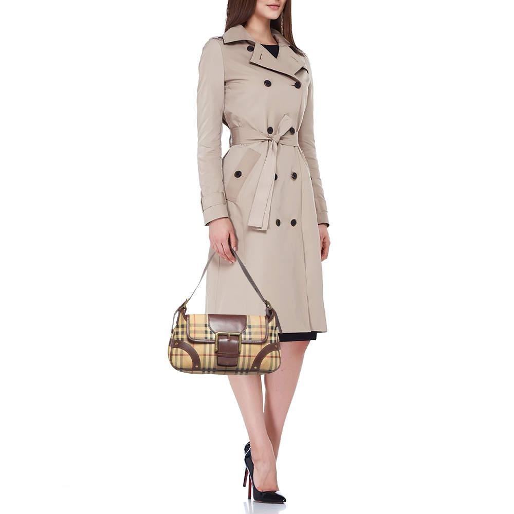 Women's Burberry Dark Brown/Beige Haymarket Check Coated Canvas and Leather Buckle