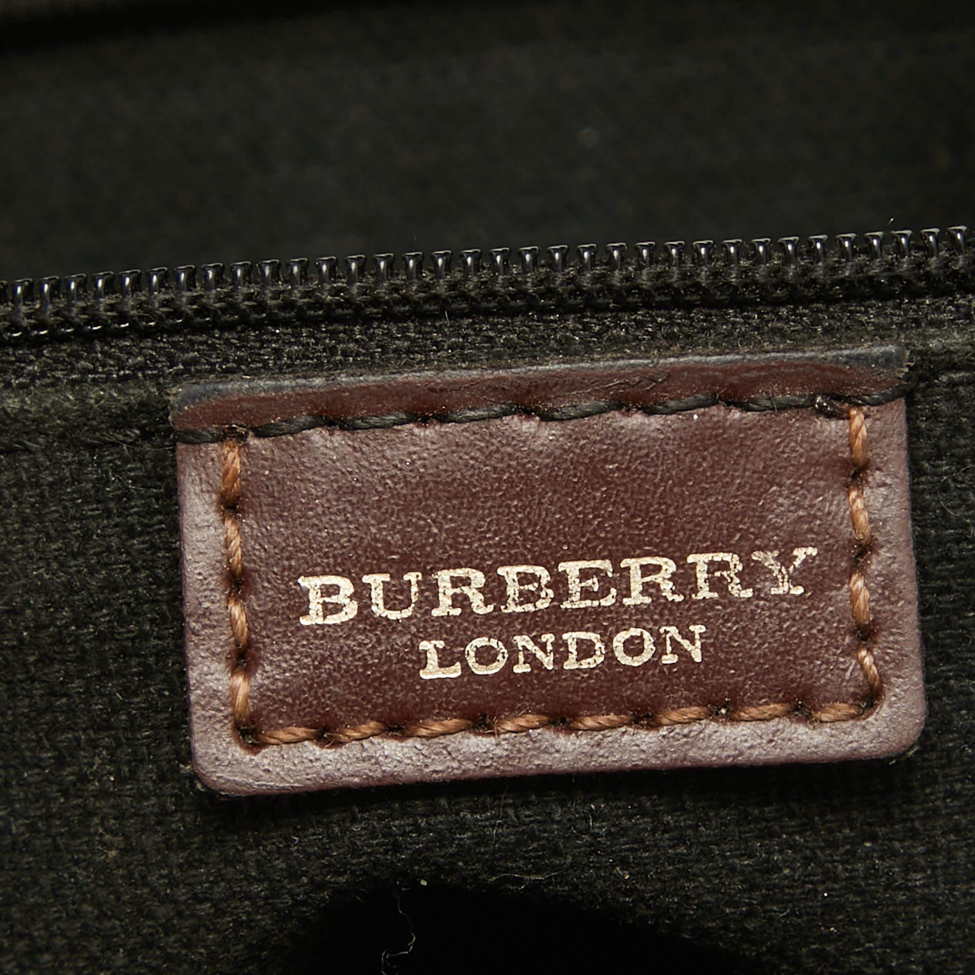 Burberry Dark Brown/Beige Haymarket Check Coated Canvas and Leather Buckle 1