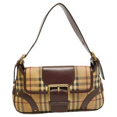 Burberry Dark Brown/Beige Haymarket Check Coated Canvas and Leather Buckle