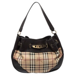 Burberry marrone scuro/beige, Haymarket Check in PVC e pelle, borsa a spalla WIllenmore