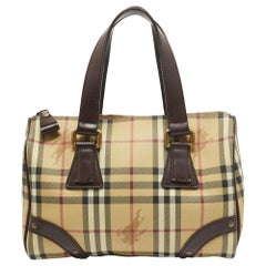 Burberry Dark Brown/Beige Haymarket Coated Canvas & Leather Chester Bowling Bag