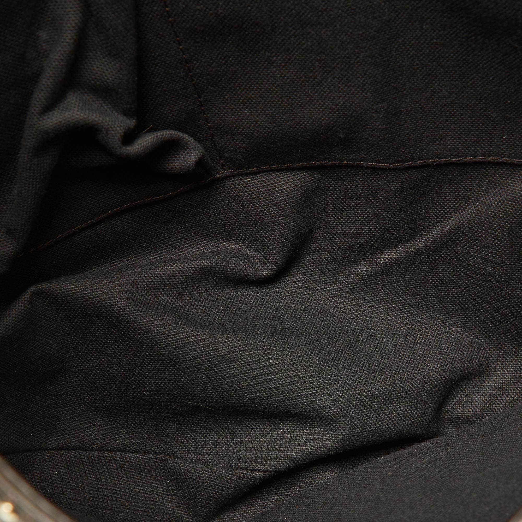 Burberry Dark Brown/Beige House Check PVC and Leather Studded Hartley Hobo In Good Condition In Dubai, Al Qouz 2