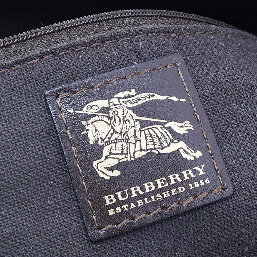 Burberry Dark Brown/Beige Leather And Haymarket Check Coated Canvas Bridle Tote 6