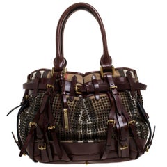 Burberry Dark Brown Canvas and Leather Large Rowan Studded Tote