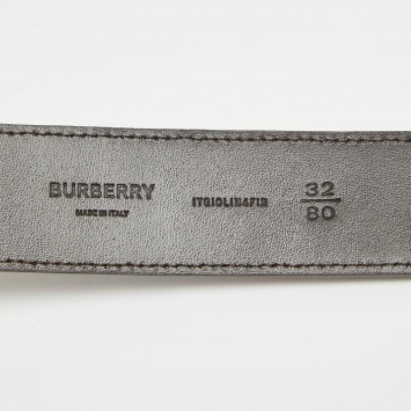 De los hombres Burberry Cinturón de piel marrón oscuro con cocodrilo en relieve y hebilla TB 80CM en venta