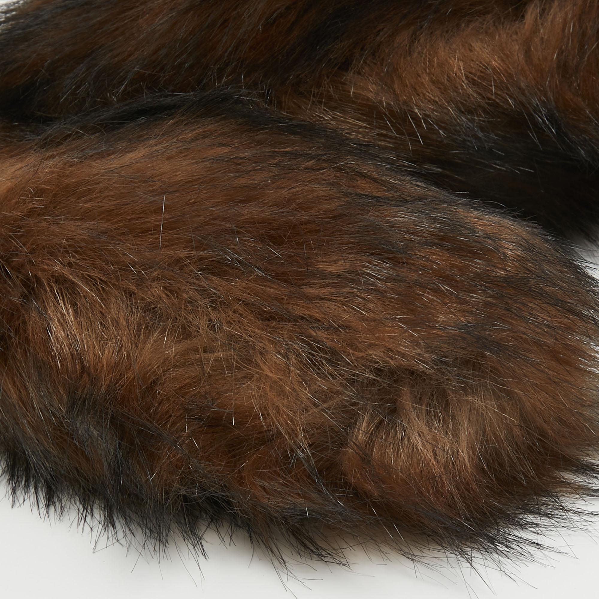Burberry Dark Brown Faux Fur Mini Zip Olympia Bag For Sale 6