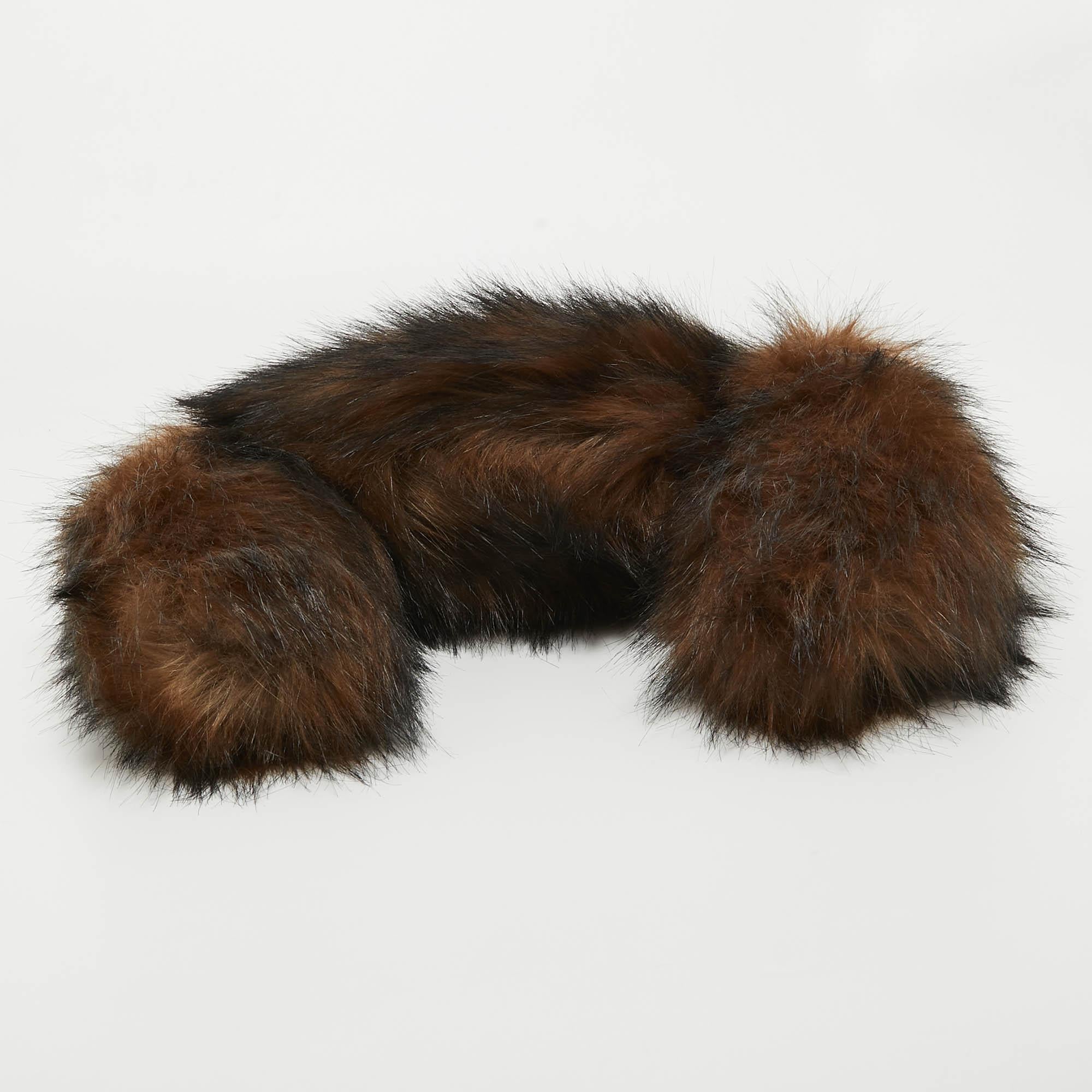 Women's Burberry Dark Brown Faux Fur Mini Zip Olympia Bag For Sale