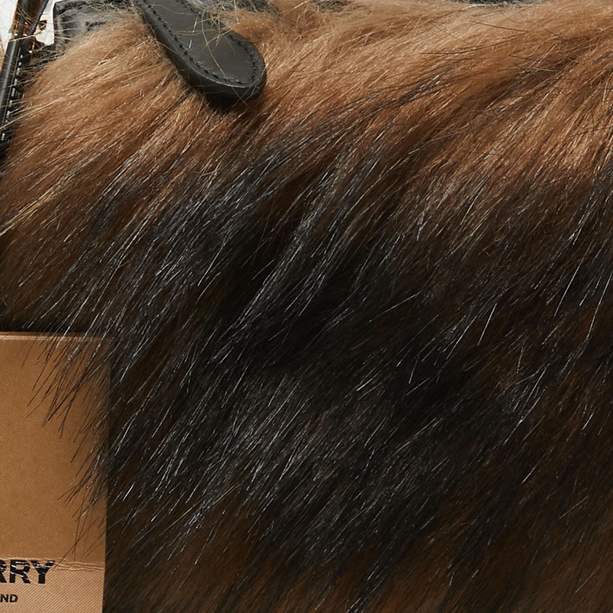 Burberry Dark Brown Faux Fur Mini Zip Olympia Bag For Sale 2
