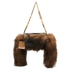 Burberry Dark Brown Faux Fur Mini Zip Olympia Bag