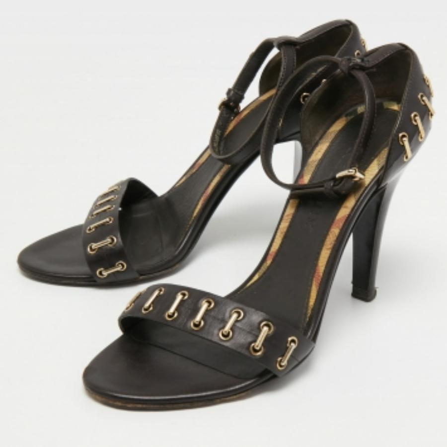 Burberry Dunkelbraune Leder Riemchensandalen Größe 36 im Angebot 5