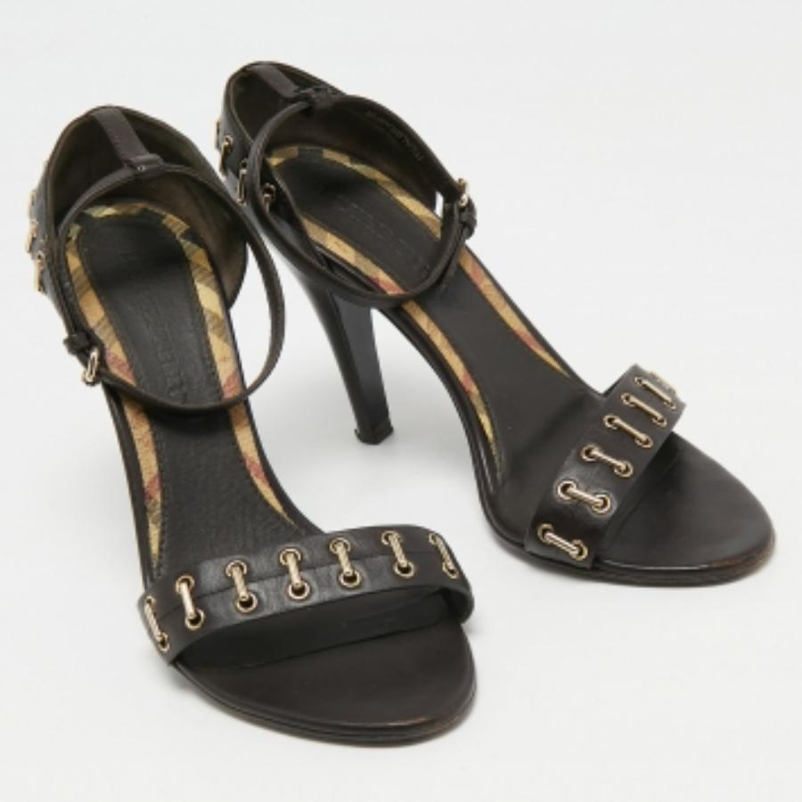 Burberry Dunkelbraune Leder Riemchensandalen Größe 36 im Angebot 3