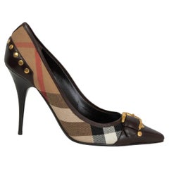 BURBERRY dark brown leather CLASSIC CHECK BUCKLE Pumps Shoes 39
