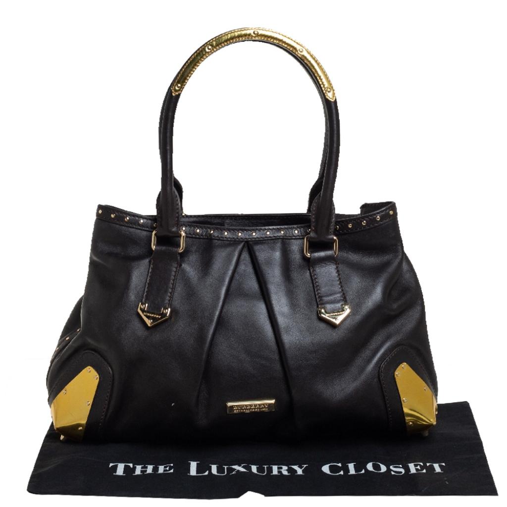 Burberry Dark Brown Leather Harwood Studded Tote 8