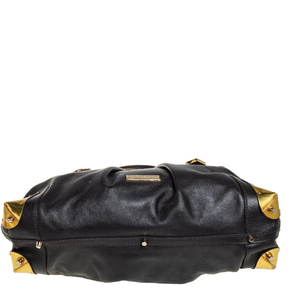 Women's Burberry Dark Brown Leather Harwood Studded Tote