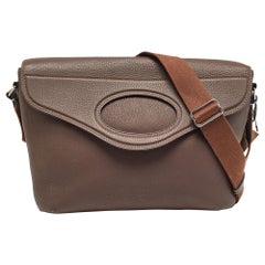 Burberry Dark Brown Leather Large Pocket Messenger Bag