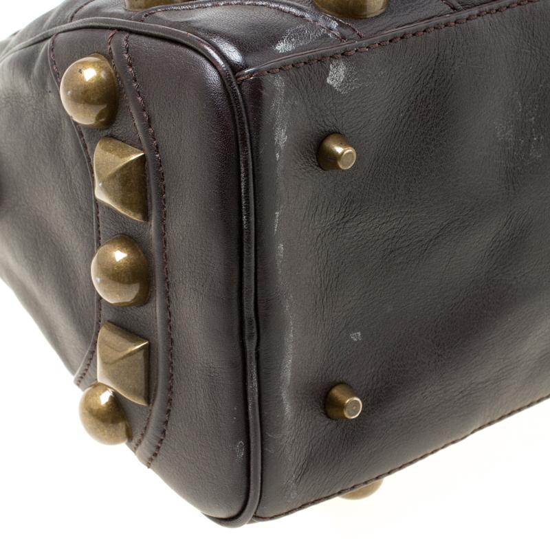 Burberry Dark Brown Leather Mage Studs Chester Bowler Bag In Good Condition In Dubai, Al Qouz 2