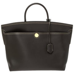 Burberry Dark Brown Leather Society Top Handle Bag