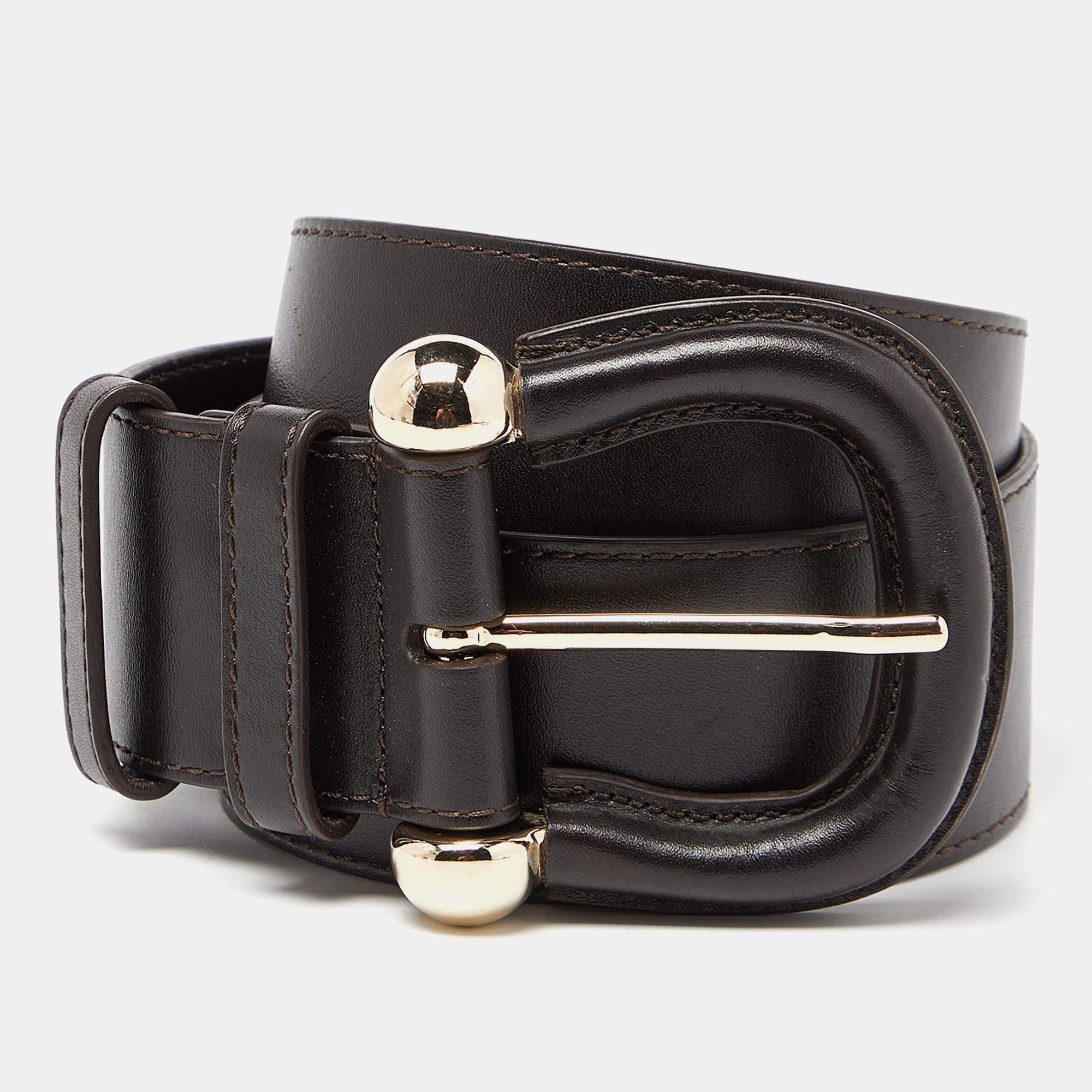 Burberry Dark Brown Leather Waist Wide Buckle Belt 90CM In Good Condition In Dubai, Al Qouz 2