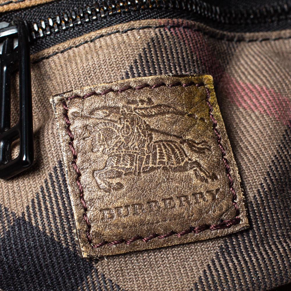 Burberry Dark Brown Logo Embossed Leather Buckle Detail Hobo 1