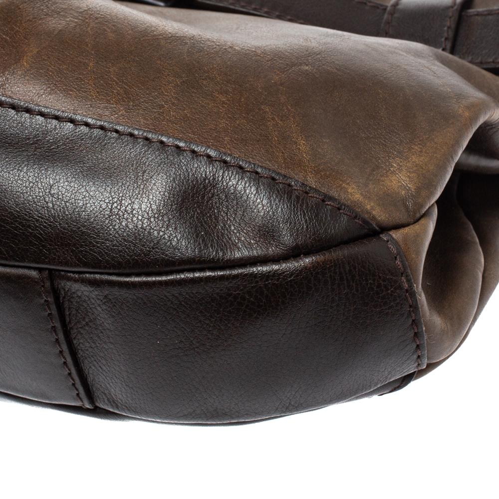 Burberry Dark Brown Logo Embossed Leather Buckle Detail Hobo 3