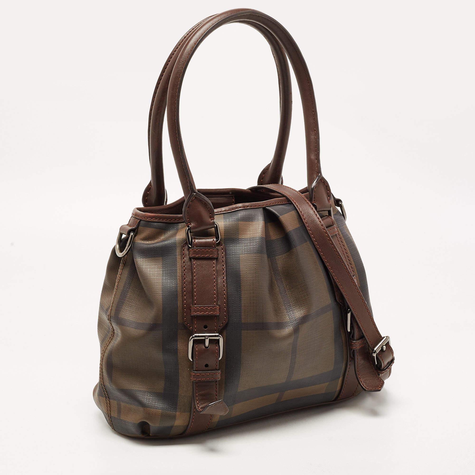 Burberry Dark Brown Smoke Check PVC Small Northfield Tote In Fair Condition In Dubai, Al Qouz 2