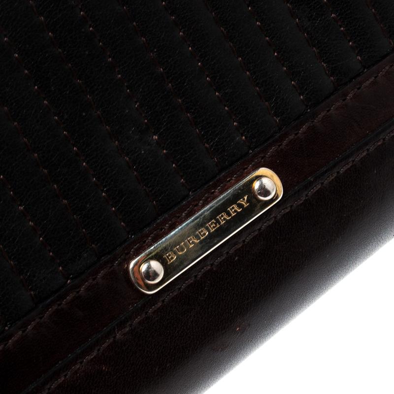Women's Burberry Dark Brown Striped Leather Zip Around Wallet
