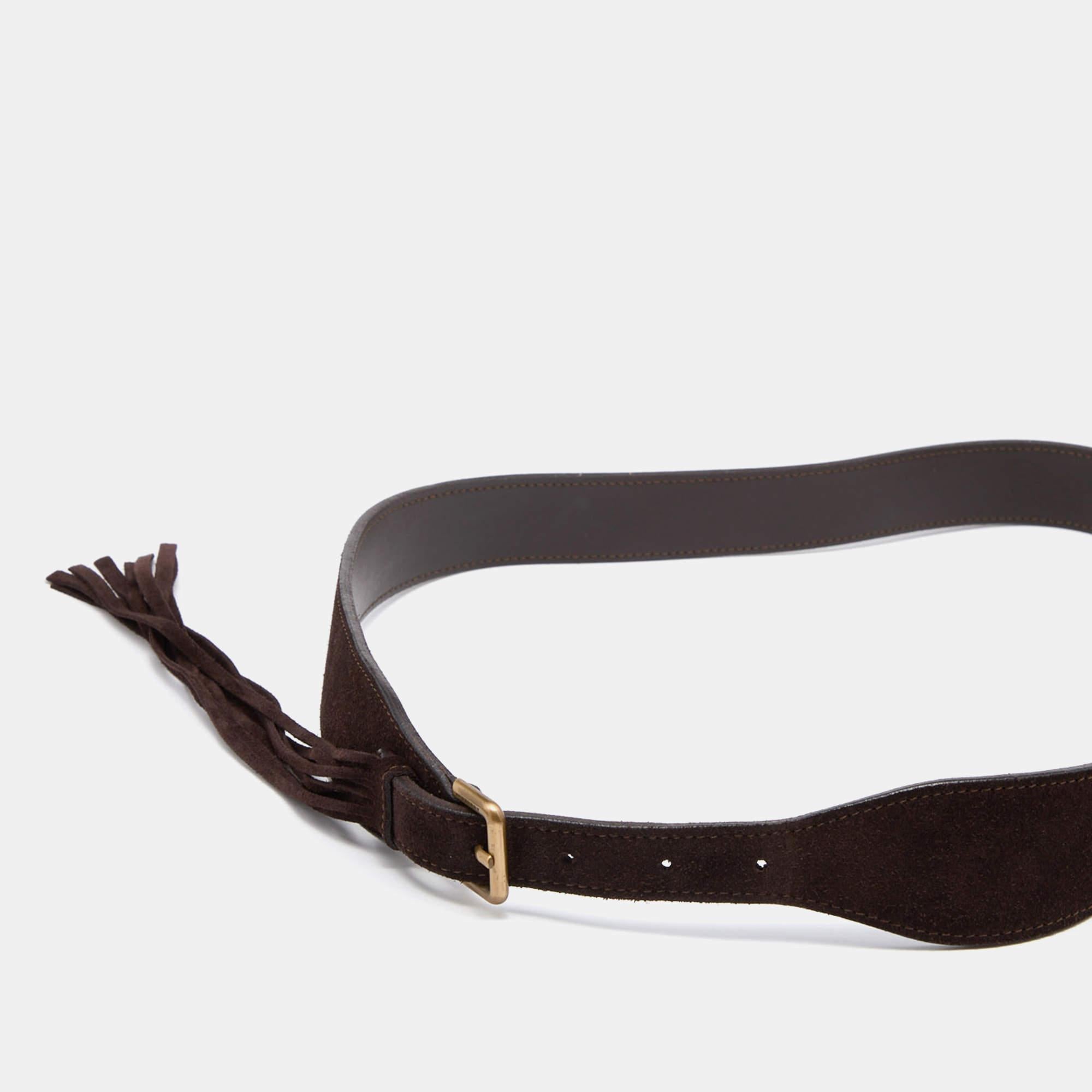 Black Burberry Dark Brown Suede Tassel Waist Buckle Belt 100CM For Sale
