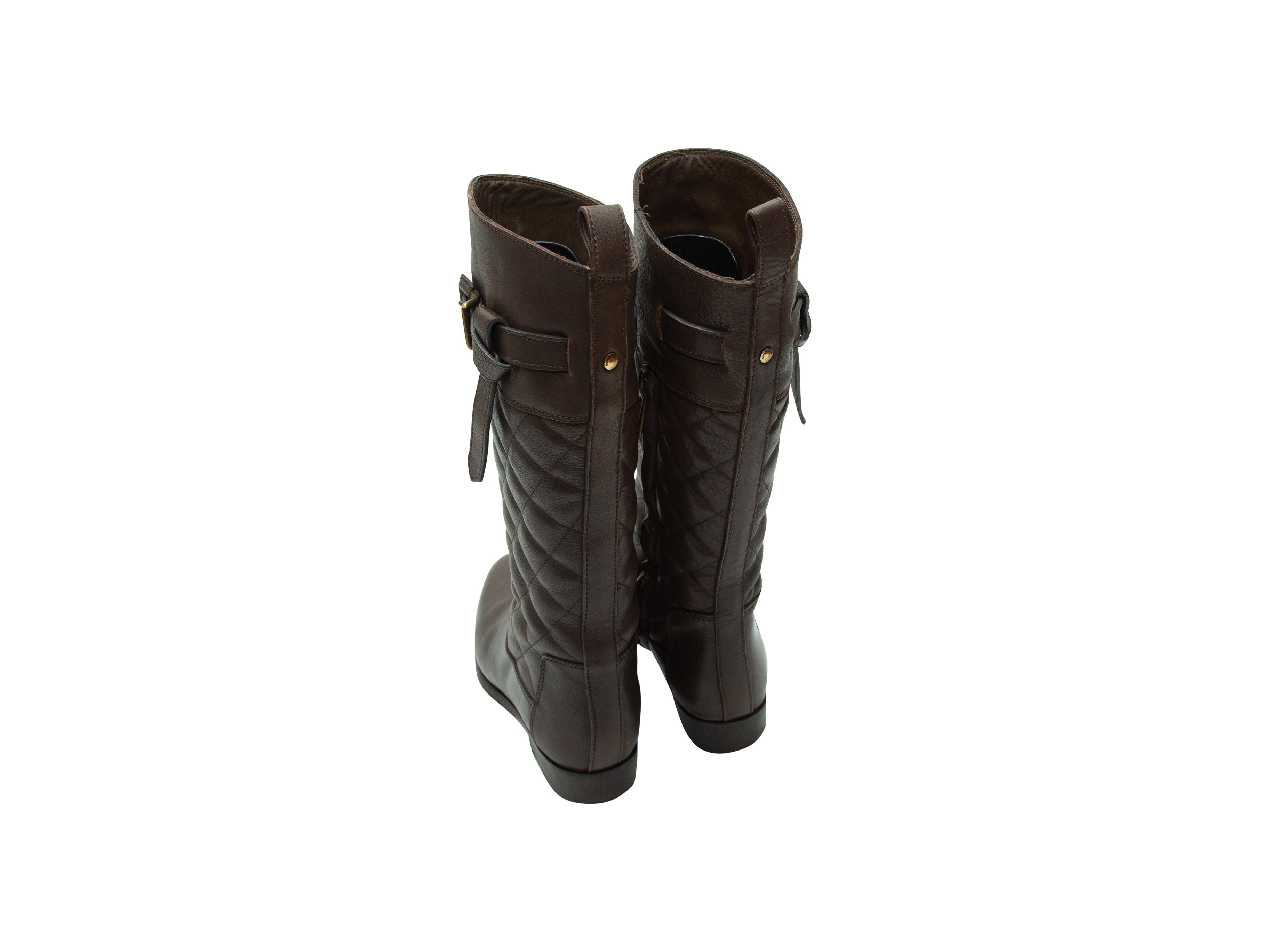 Burberry Dark Brown Tall Quilted Leather Boots In Good Condition In New York, NY