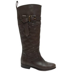 Burberry Dark Brown Tall Quilted Leather Boots