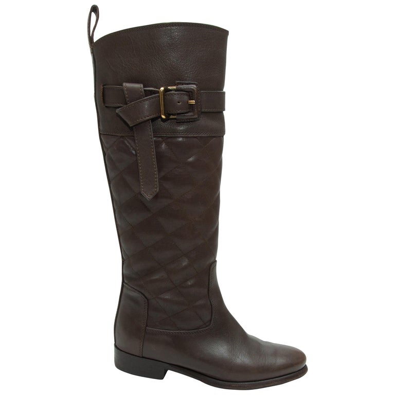 Burberry Dark Brown Tall Quilted Leather Boots at 1stDibs