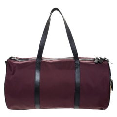 Burberry Dark Burgundy/Beige Nylon Medium Kennedy Duffel Bag