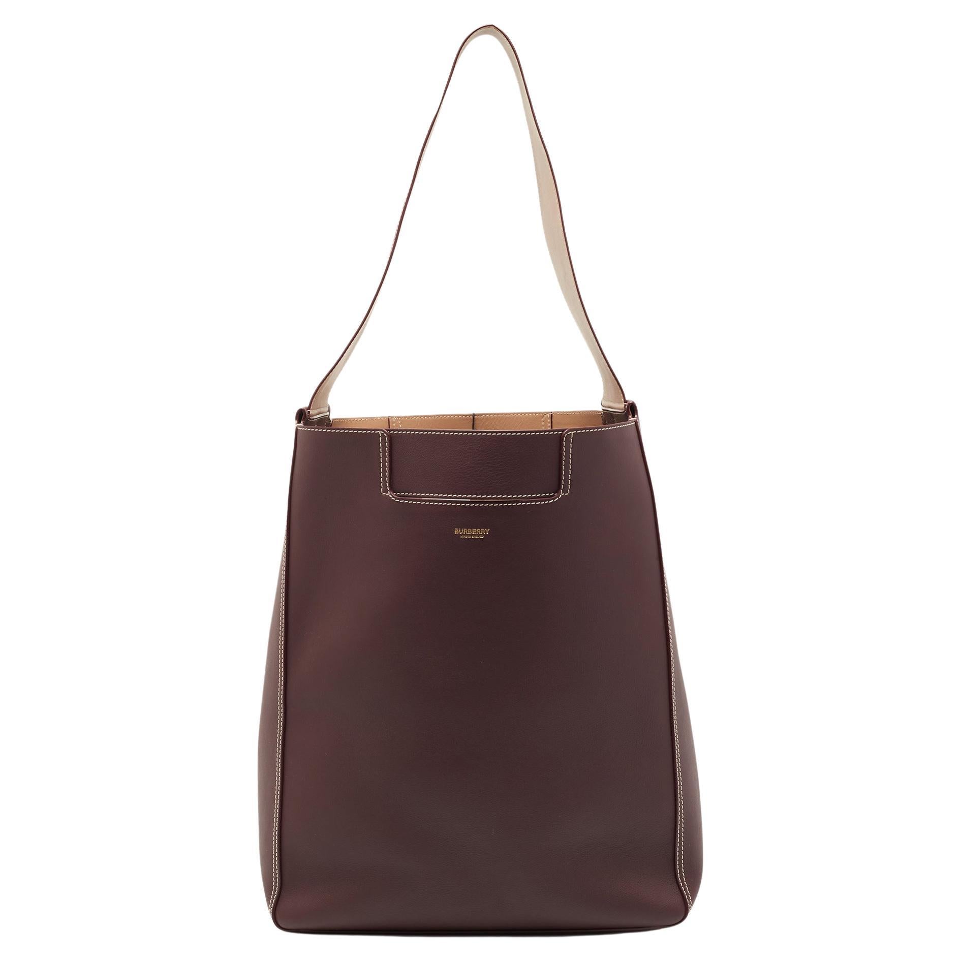 Burberry Dark Burgundy Leather Large Basket Shopper Tote