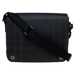 Burberry Dark Charcoal Beat Check PVC and Leather Messenger Bag