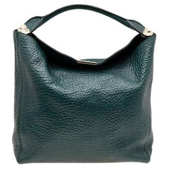 Burberry Dark Green Grain Leather Lindburn Hobo