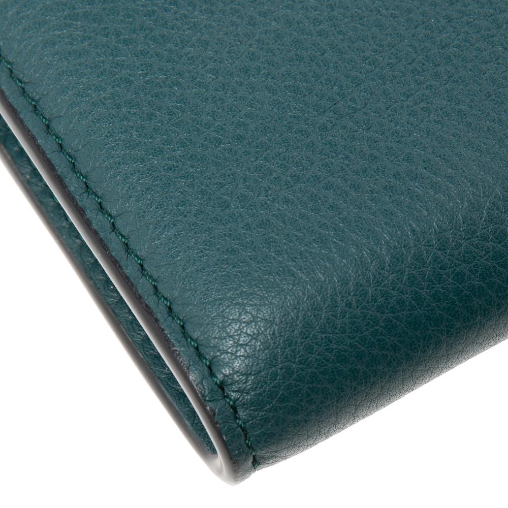 Black Burberry Dark Green Leather Zip Around Compact Wallet
