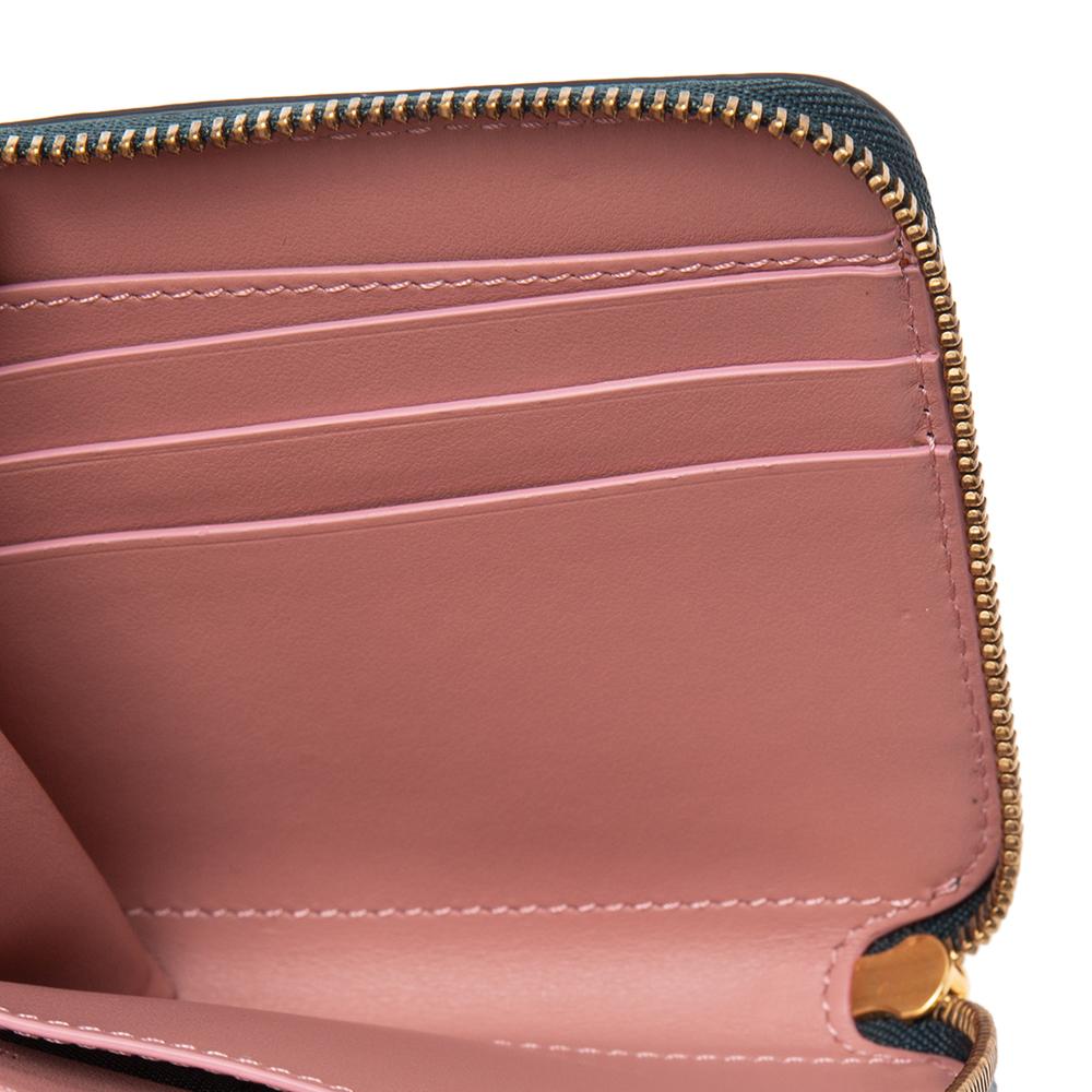 Women's Burberry Dark Green Leather Zip Around Compact Wallet