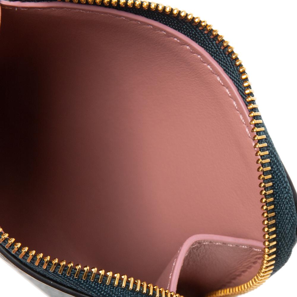 Burberry Dark Green Leather Zip Around Compact Wallet 1